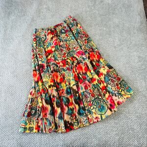 vintage y2k colorful floral paisley country western boho gypsy midi sun skirt M